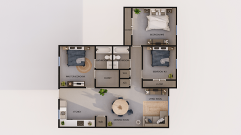 Floor plan for 3 beds, 2 baths, 1112 sqft